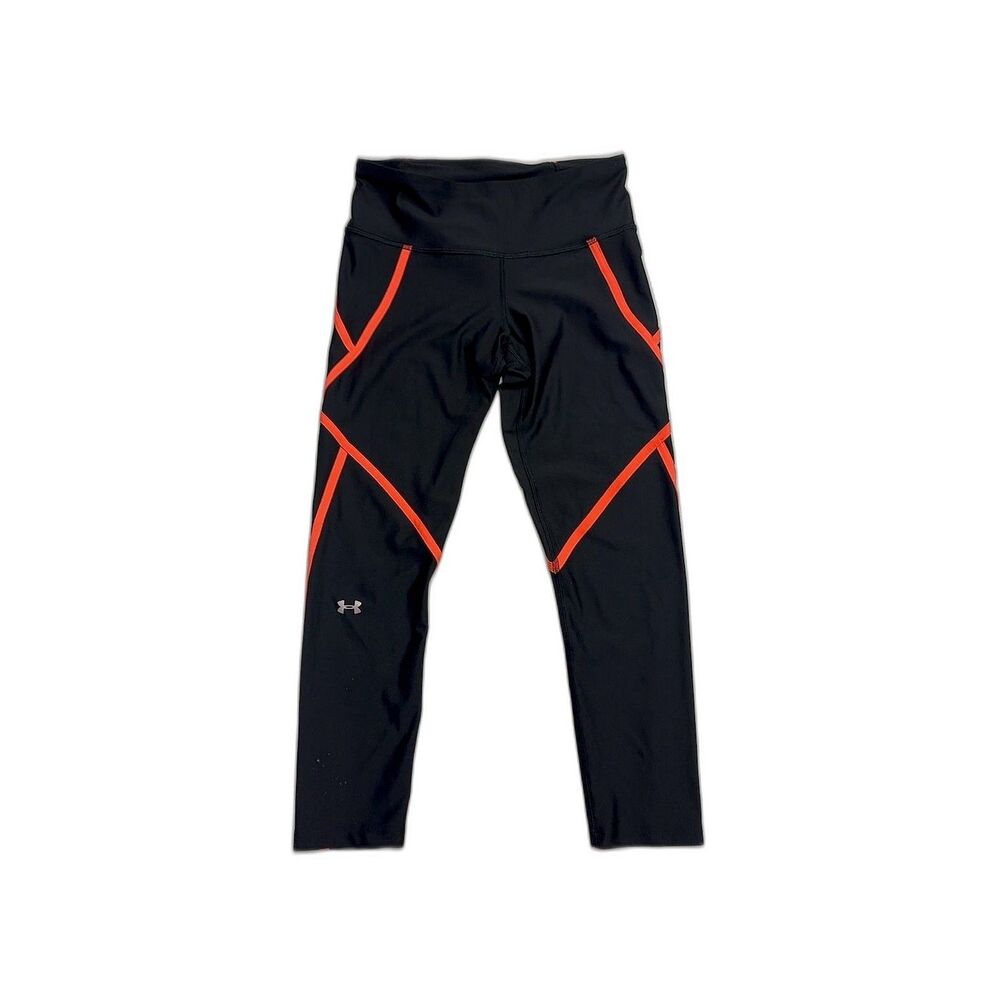 Under Armour HeatGear Ankle Crop Edgelit Leggings Black Orange Stitching, Size M